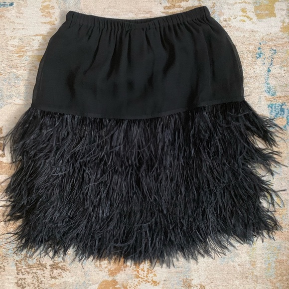 Marc Cain Dresses & Skirts - Marc-Cain Black Silk Skirt with Ostrich Feathers